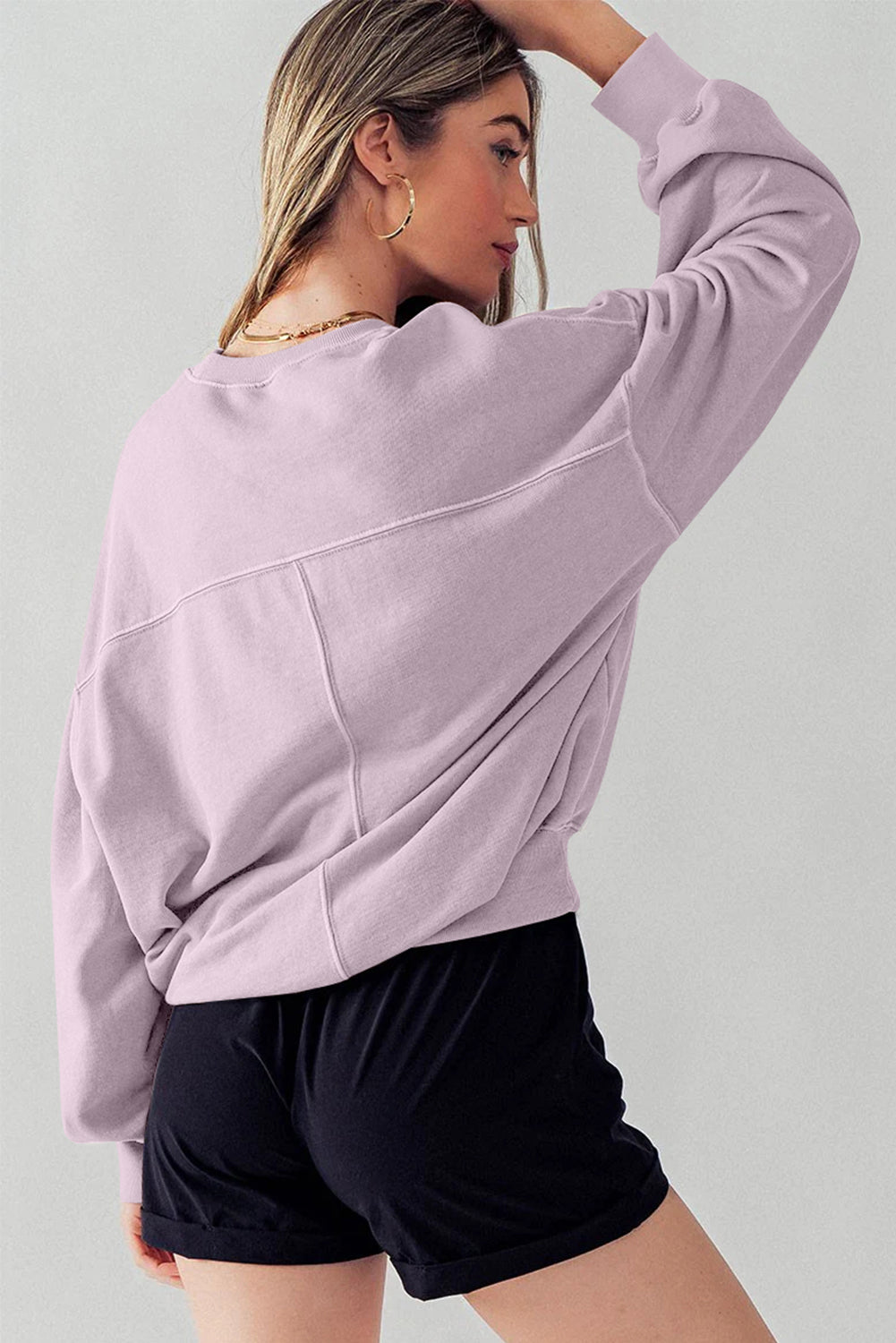 Orchid Petal Exposed Seam Batwing Sleeve Drop Shoulder Sweatshirt