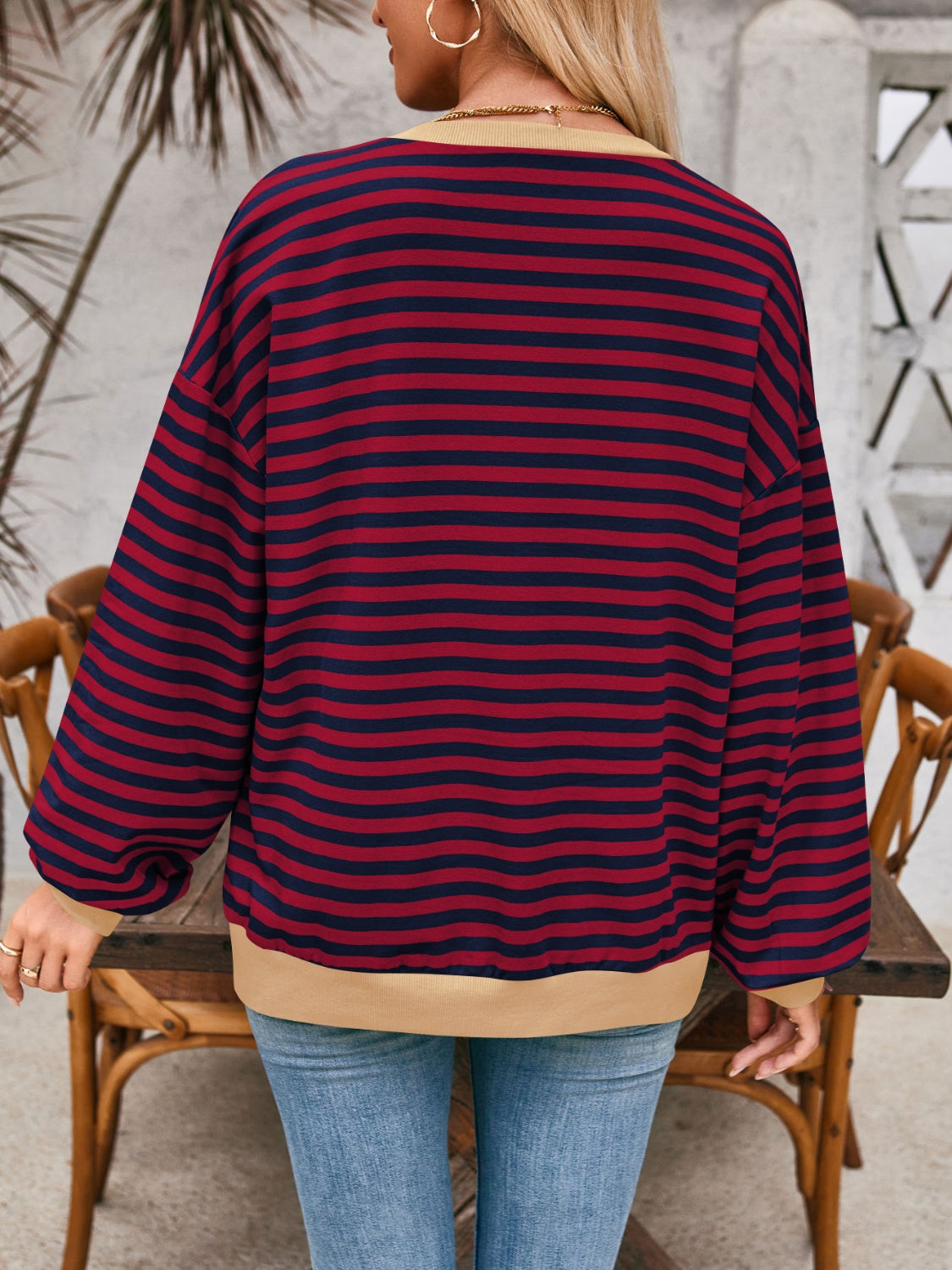 Contrast Striped Long Sleeve Sweatshirt