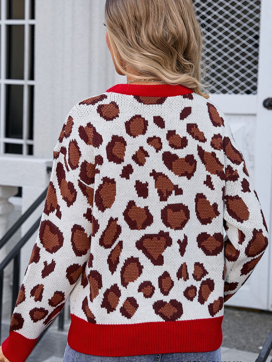 Leopard Round Neck Long Sleeve Sweater