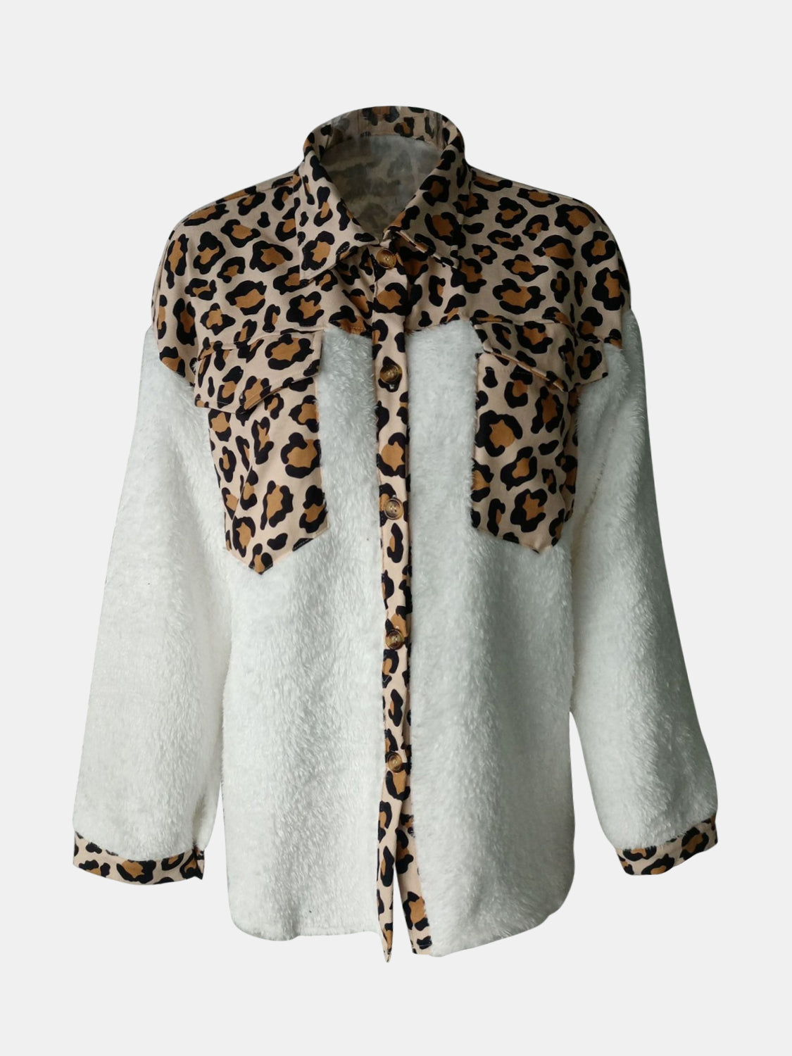 Fuzzy Button Up Long Sleeve Jacket