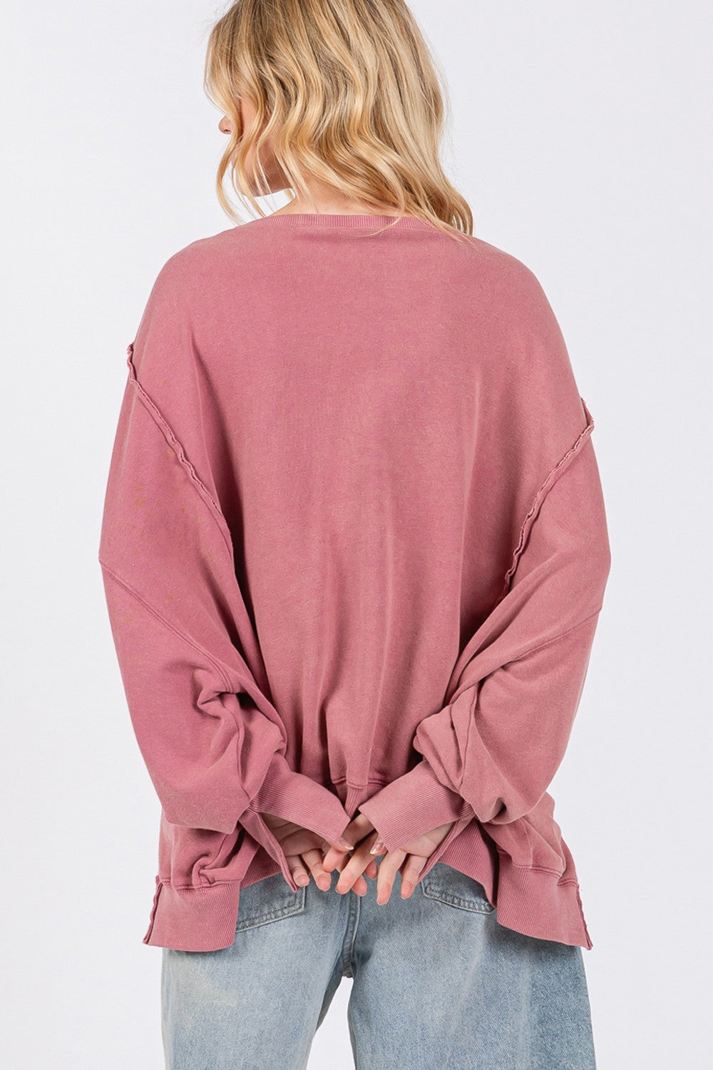 SAGE + FIG Mineral Wash Side Slit Oversized Sweatshirt