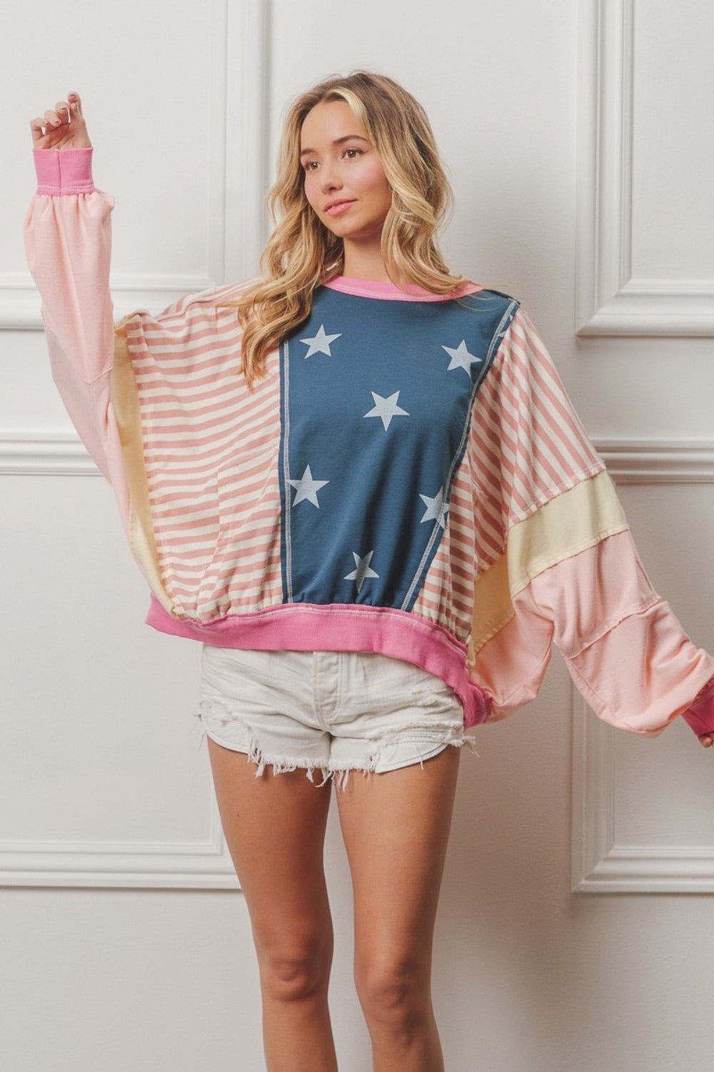 BiBi Stars and Stripes Round Neck Long Sleeve Top