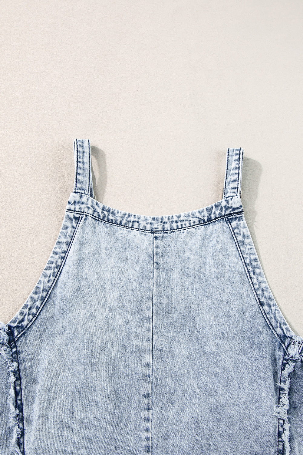 Beau Blue Light Wash Frayed Exposed Seam Wide Leg Denim Overall