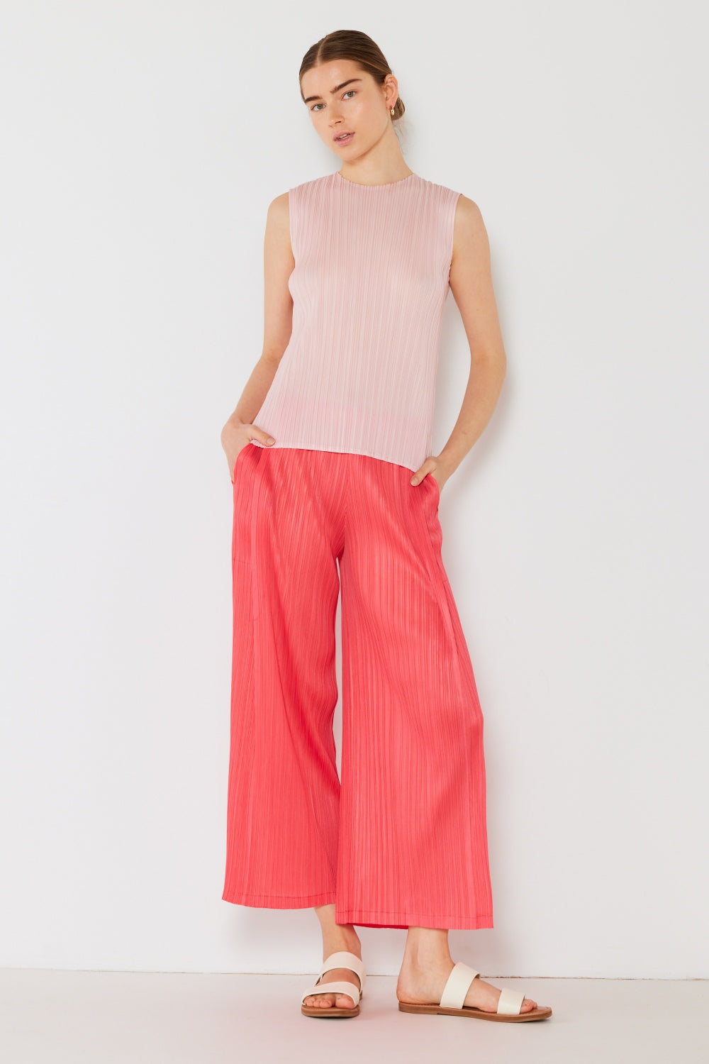 Marina West Swim Pleated Wide-Leg Pants with Side Pleat Detail