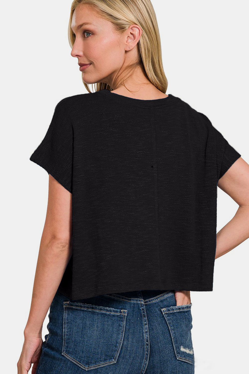 Zenana Round Neck Short Sleeve Crop T-Shirt