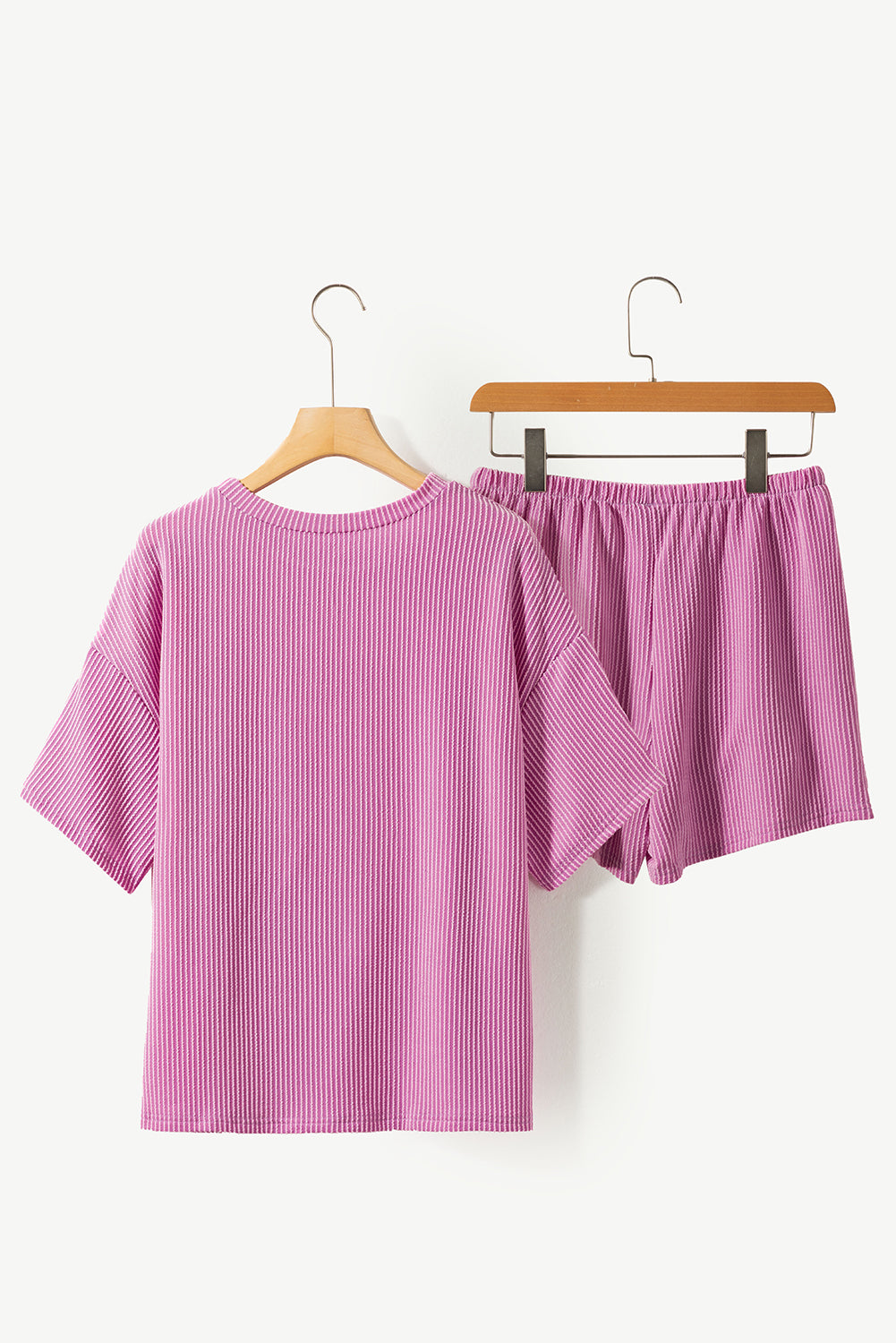 Phalaenopsis Ribbed Textured Knit Loose Fit Tee and Shorts Set