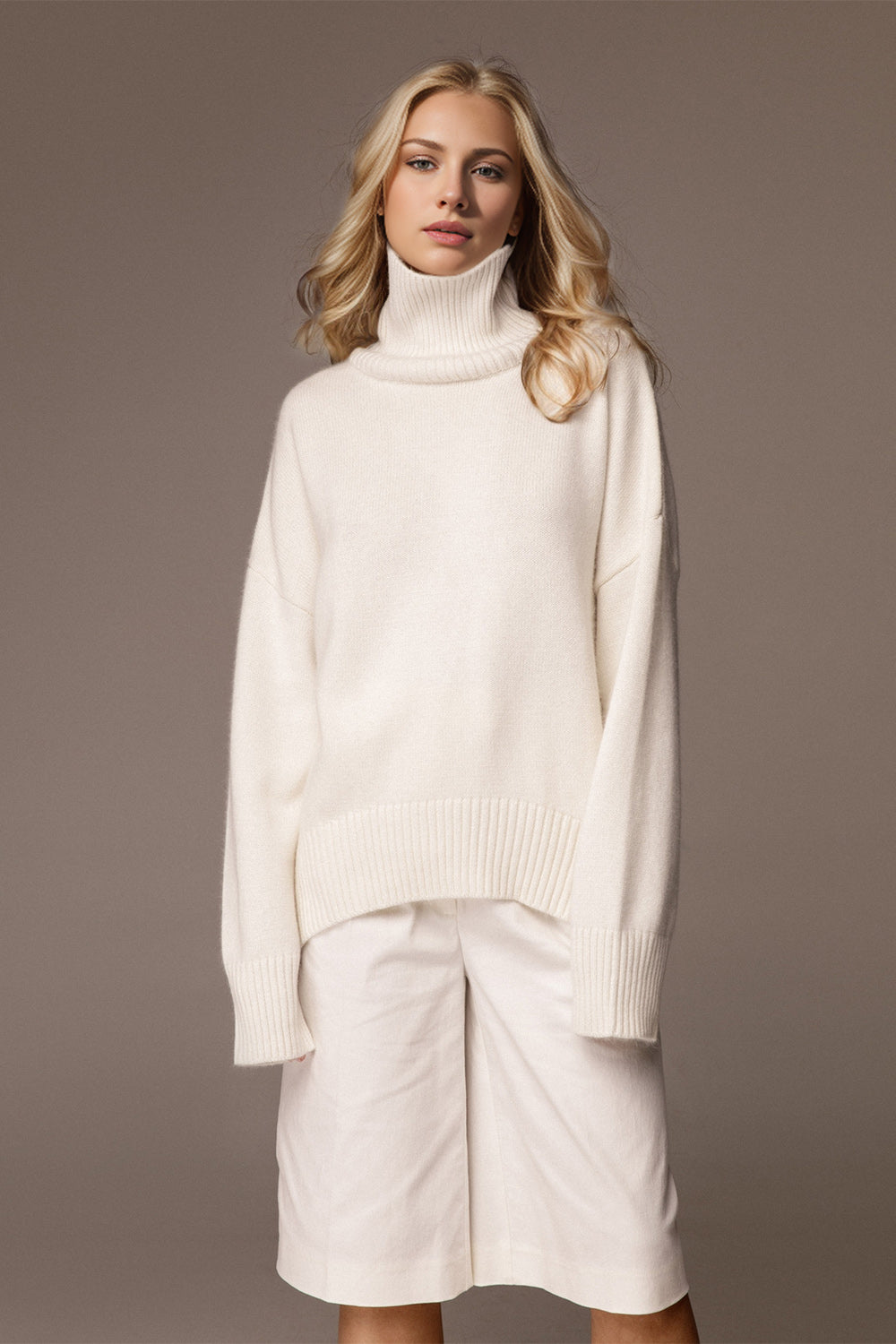 Basic Bae Turtleneck Dropped Shoulder Long Sleeve Sweater